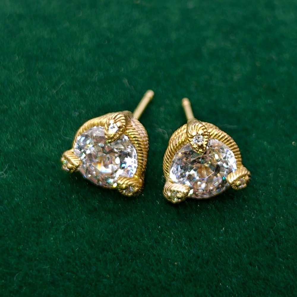 Judith Ripka Sterling Silver Gold Plated Swarovski Zirconia Rope Stud Earrings